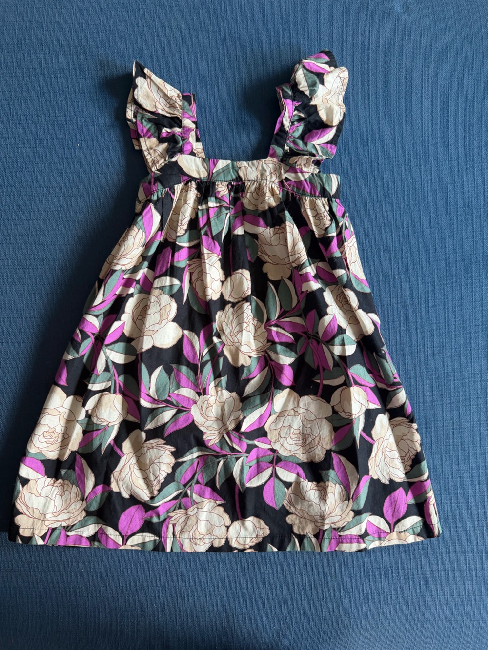 NWT GAP Black Floral Girls Dress with Cream and Pink Accents